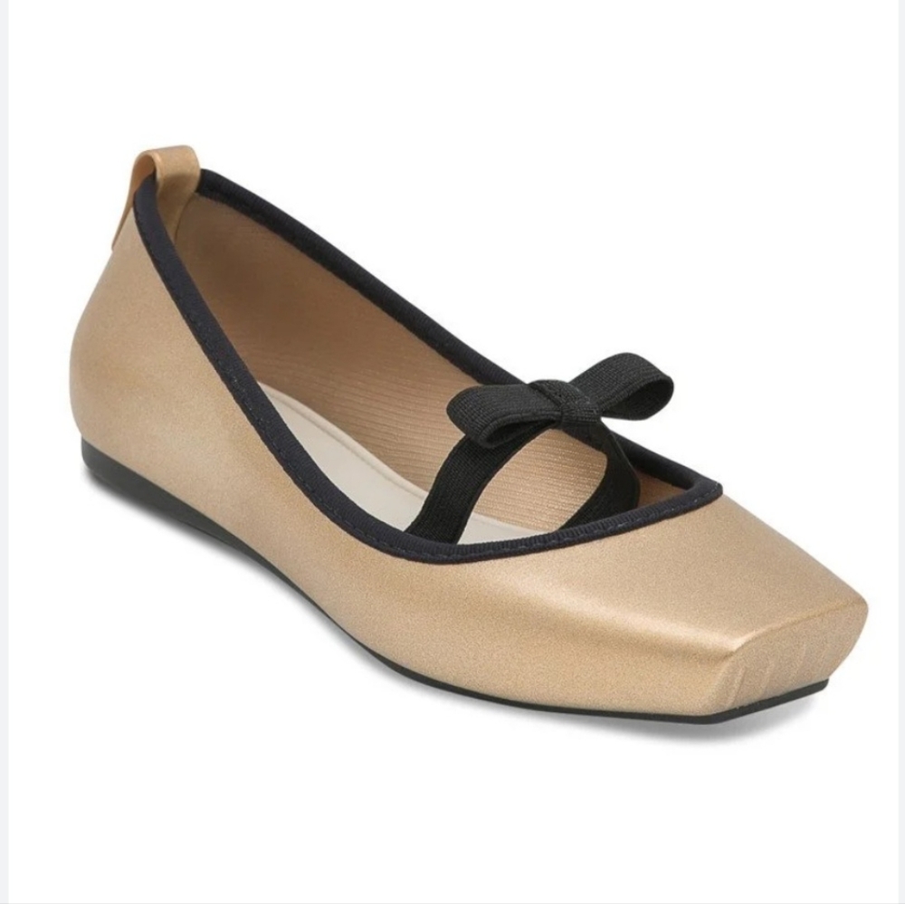 Melissa Metallic Gold Flats with Black Bow